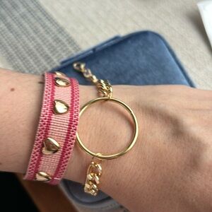 NWT Set Of Bracelets Embroidered Hearts Plus Golden Bracelet